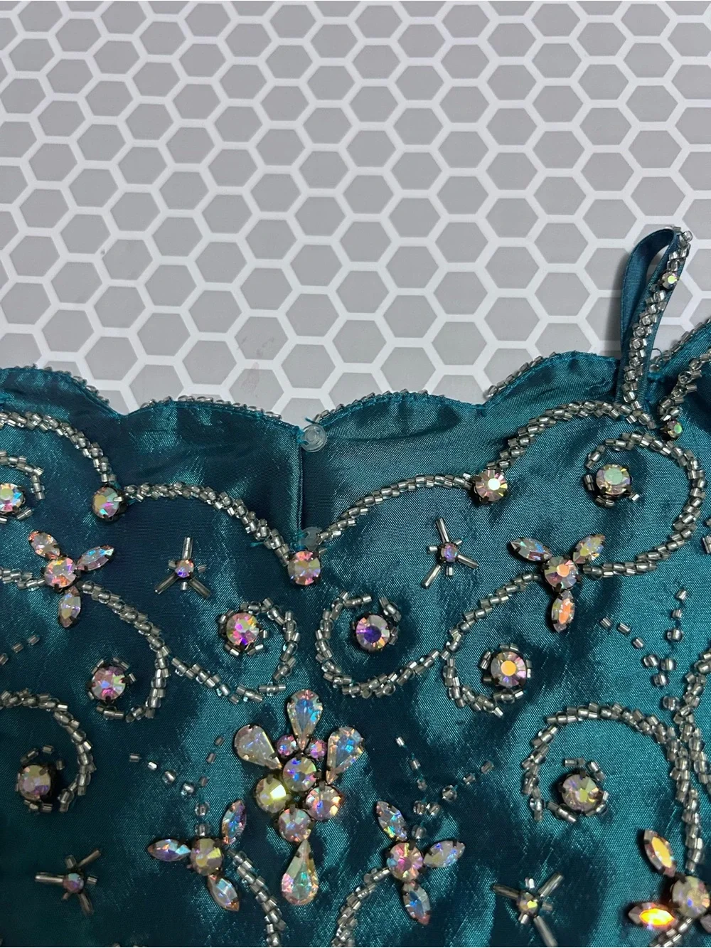 Teal Embellished Girls Mermaid Style Dance Costume Top - Handmade   Size 5/6